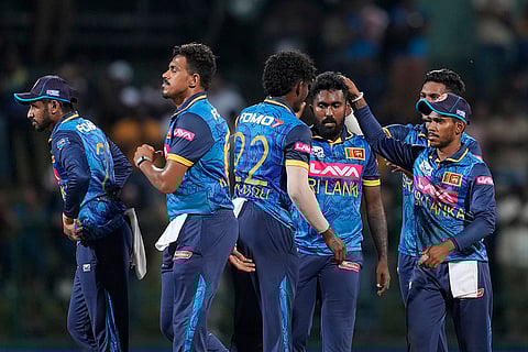 Asitha Fernando celebrates Suryakumar Yadav's wicket